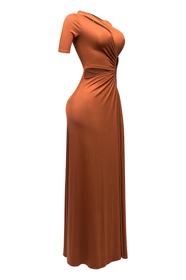 SHORT SLEEVE CUTOUT MAXI DRESS - Muvin 