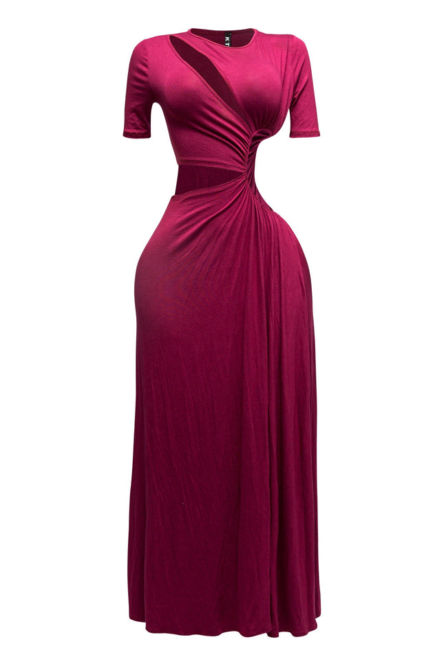 SHORT SLEEVE CUTOUT MAXI DRESS - Muvin 