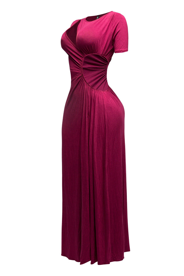 SHORT SLEEVE CUTOUT MAXI DRESS - Muvin 