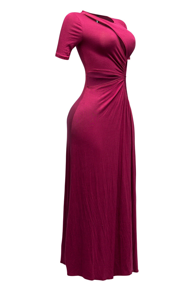 SHORT SLEEVE CUTOUT MAXI DRESS - Muvin 