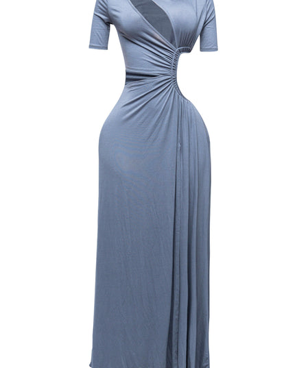 SHORT SLEEVE CUTOUT MAXI DRESS - Muvin 