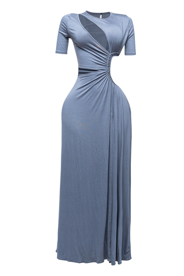 SHORT SLEEVE CUTOUT MAXI DRESS - Muvin 