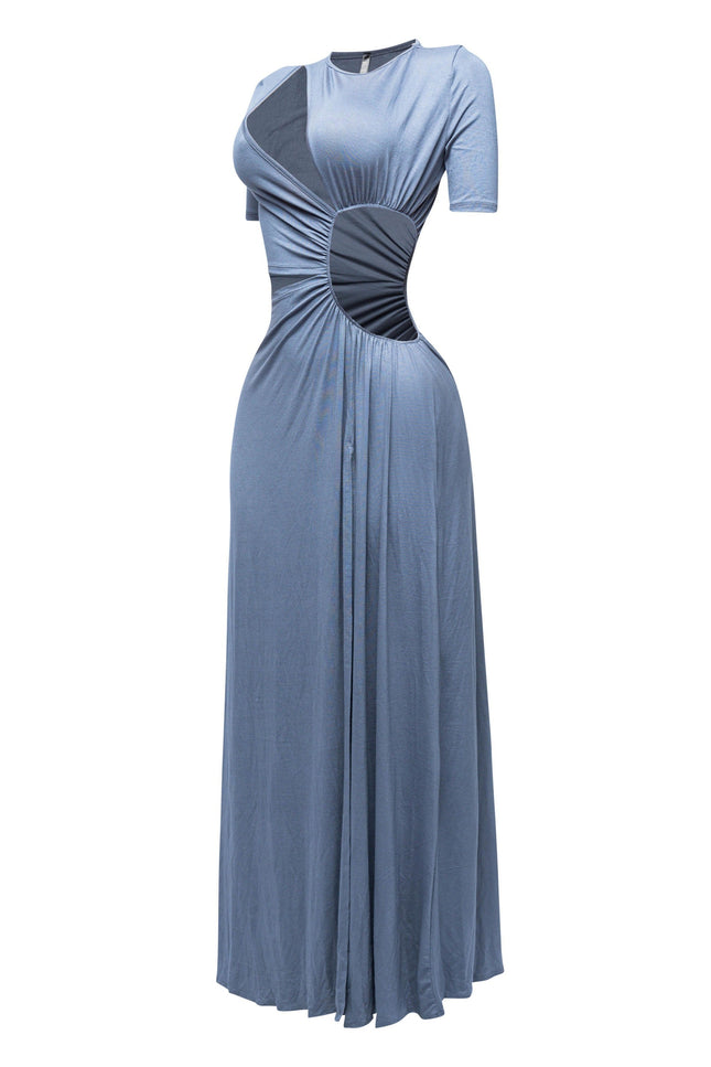 SHORT SLEEVE CUTOUT MAXI DRESS - Muvin 