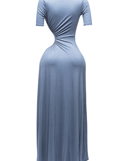 SHORT SLEEVE CUTOUT MAXI DRESS - Muvin 
