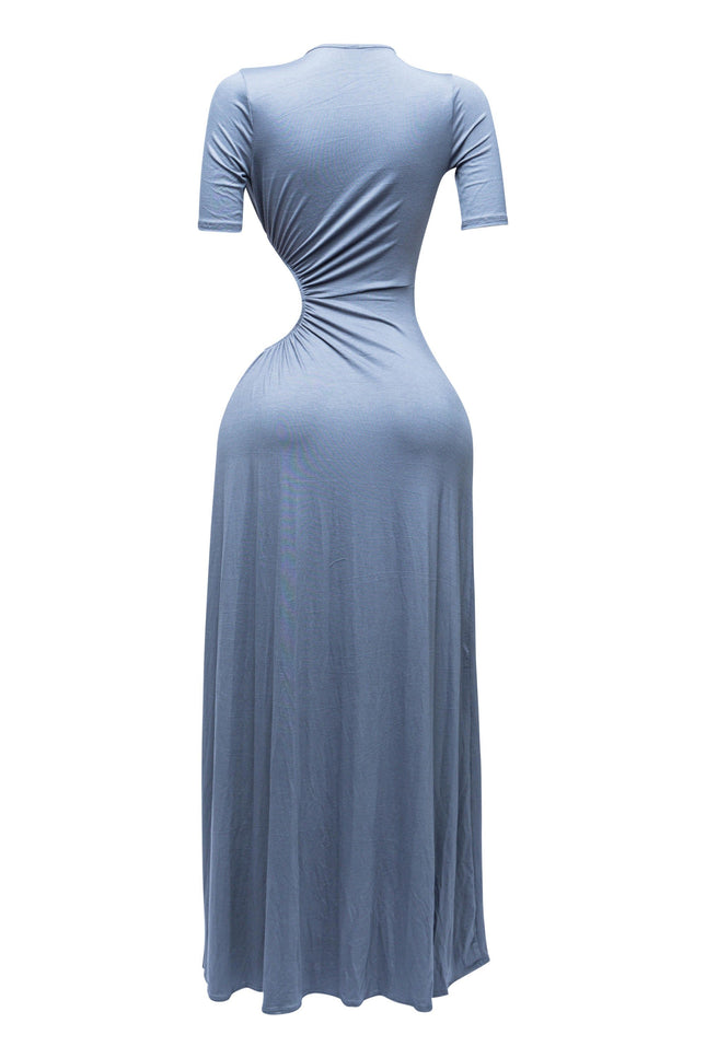 SHORT SLEEVE CUTOUT MAXI DRESS - Muvin 