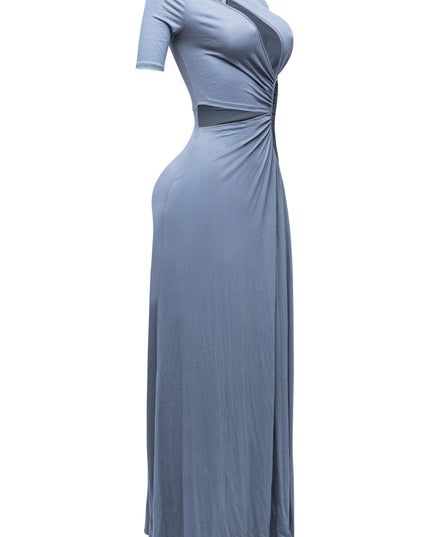 SHORT SLEEVE CUTOUT MAXI DRESS - Muvin 