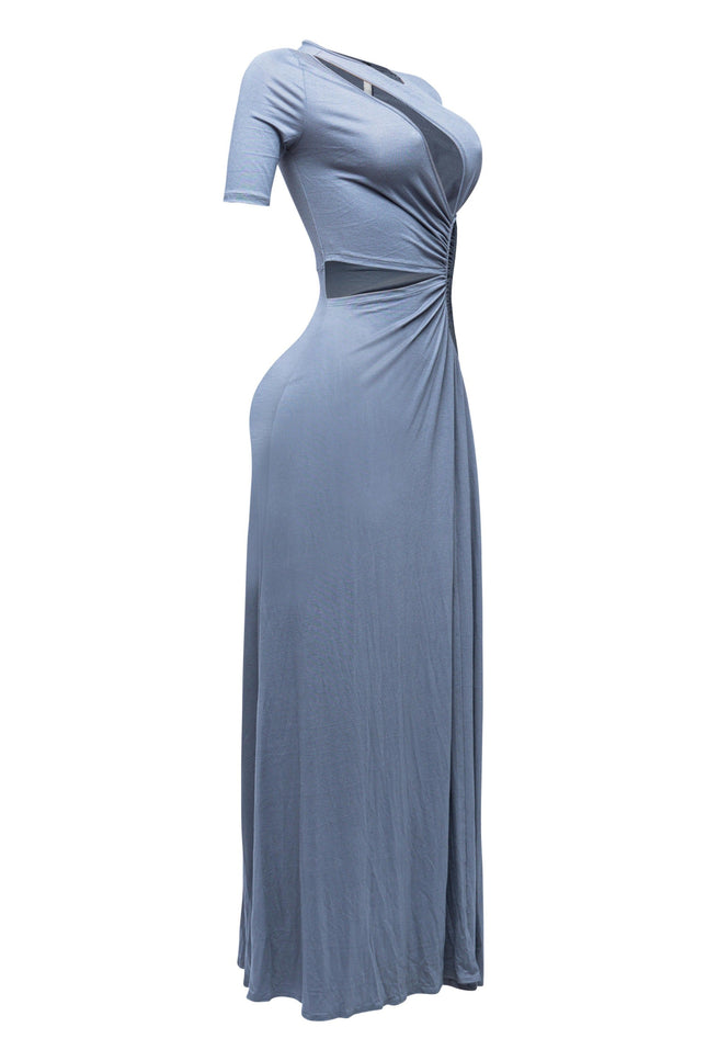 SHORT SLEEVE CUTOUT MAXI DRESS - Muvin 