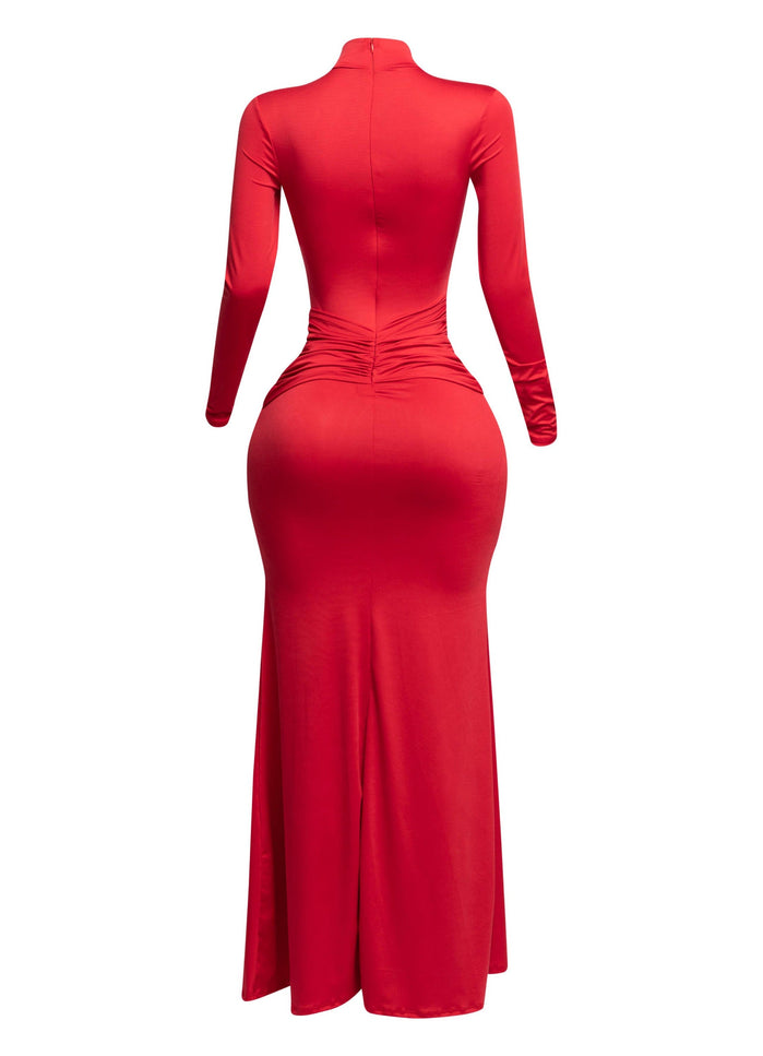 Trimmed ruffle down long sleeve maxi dress - Muvin 