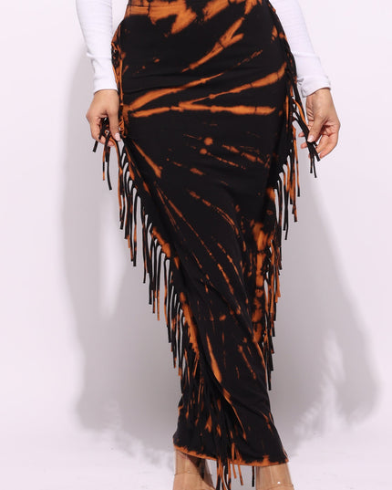 Tie dye fringed maxi skirt - Muvin 
