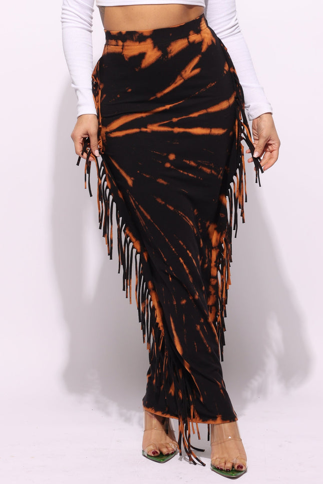 Tie dye fringed maxi skirt - Muvin 