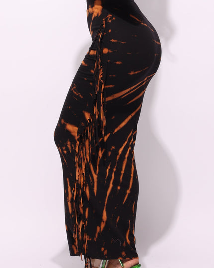 Tie dye fringed maxi skirt - Muvin 