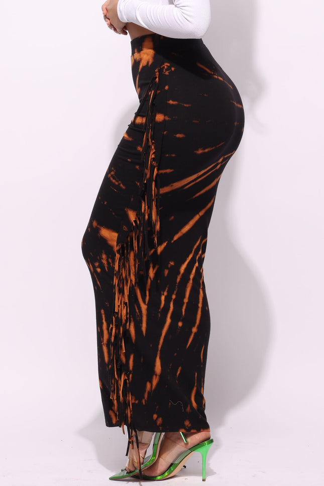 Tie dye fringed maxi skirt - Muvin 