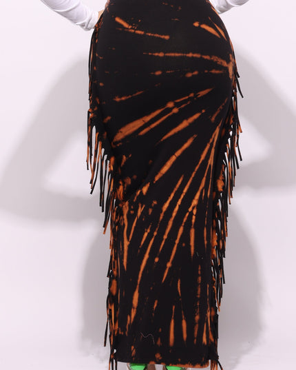 Tie dye fringed maxi skirt - Muvin 