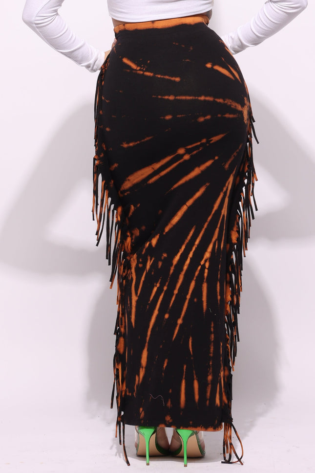Tie dye fringed maxi skirt - Muvin 