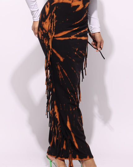 Tie dye fringed maxi skirt - Muvin 