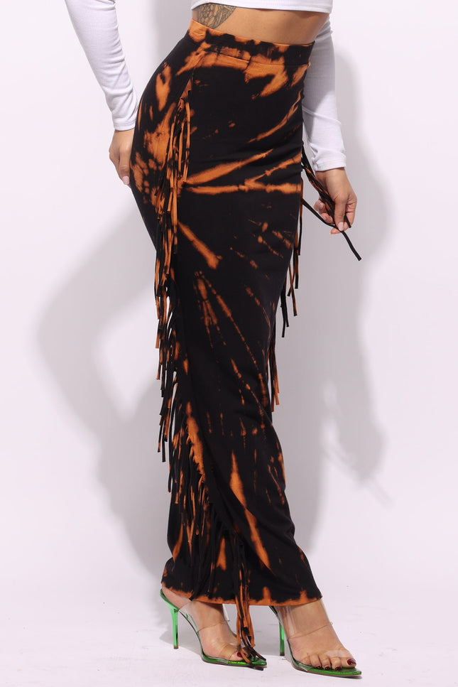 Tie dye fringed maxi skirt - Muvin 