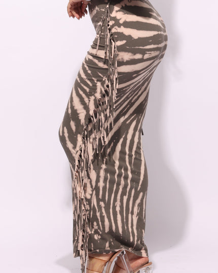 Tie dye fringed maxi skirt - Muvin 