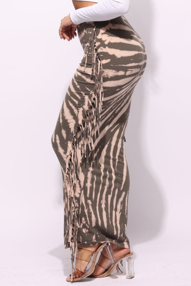 Tie dye fringed maxi skirt - Muvin 