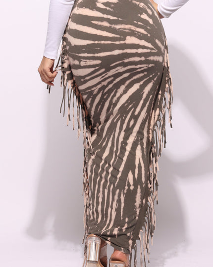 Tie dye fringed maxi skirt - Muvin 