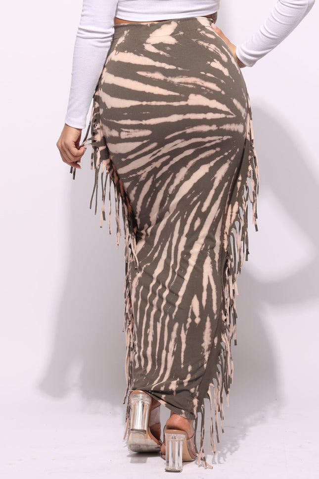 Tie dye fringed maxi skirt - Muvin 