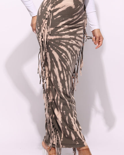 Tie dye fringed maxi skirt - Muvin 