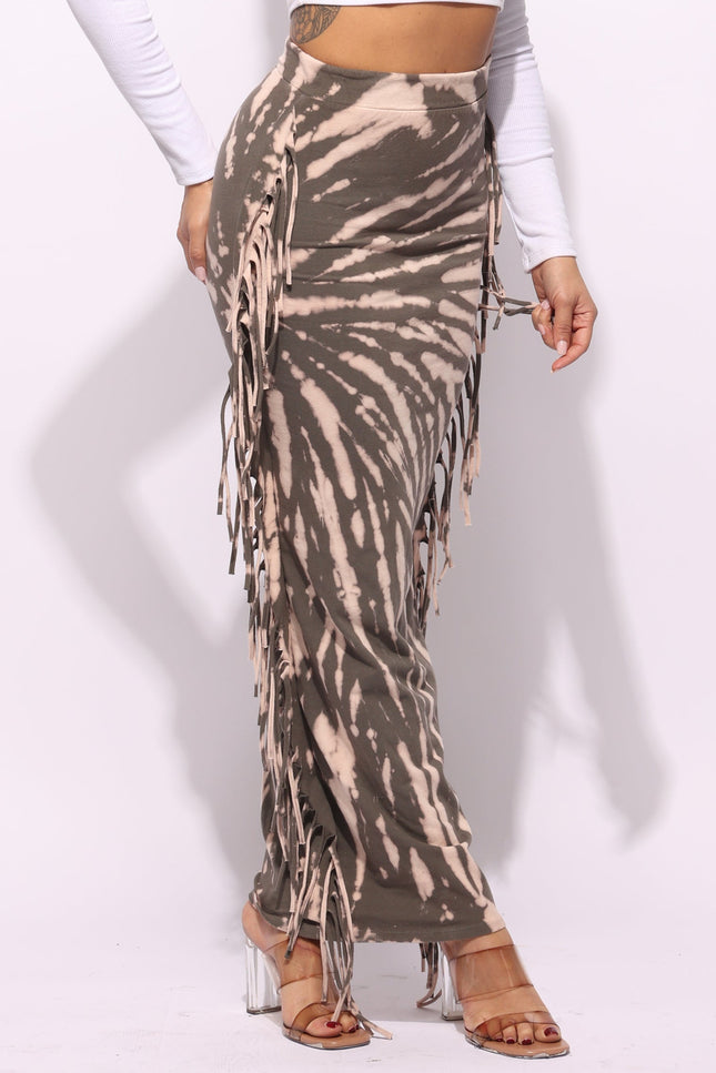 Tie dye fringed maxi skirt - Muvin 