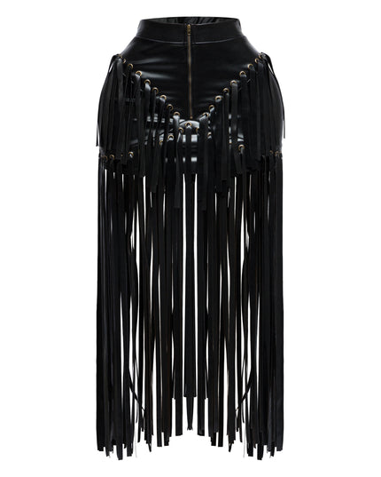 Faux leather fringed skirt - Muvin 