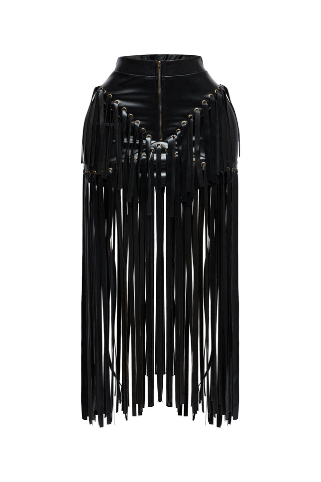 Faux leather fringed skirt - Muvin 