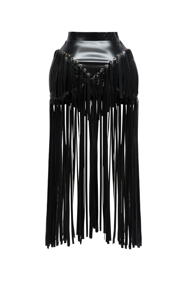 Faux leather fringed skirt - Muvin 