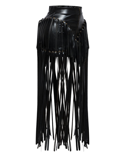 Faux leather fringed skirt - Muvin 