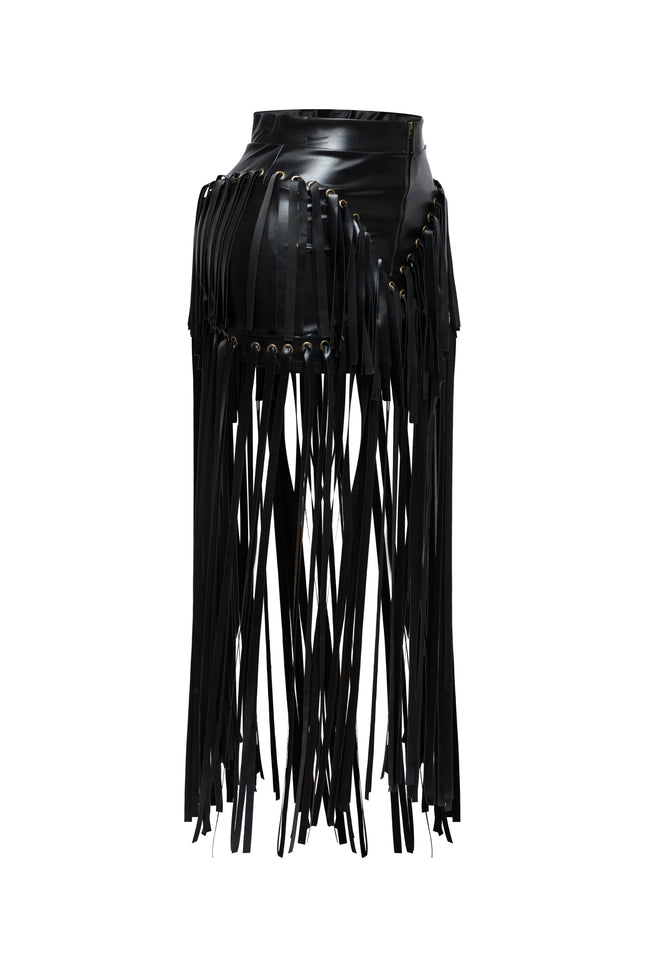 Faux leather fringed skirt - Muvin 
