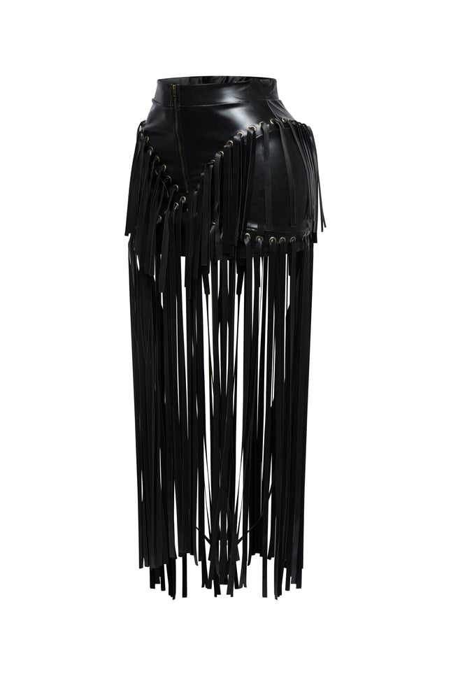 Faux leather fringed skirt - Muvin 