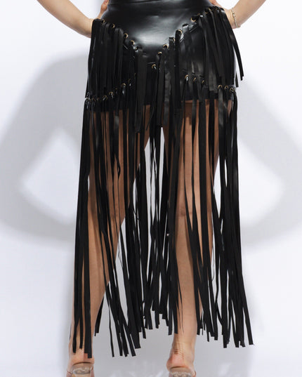 Faux leather fringed skirt - Muvin 