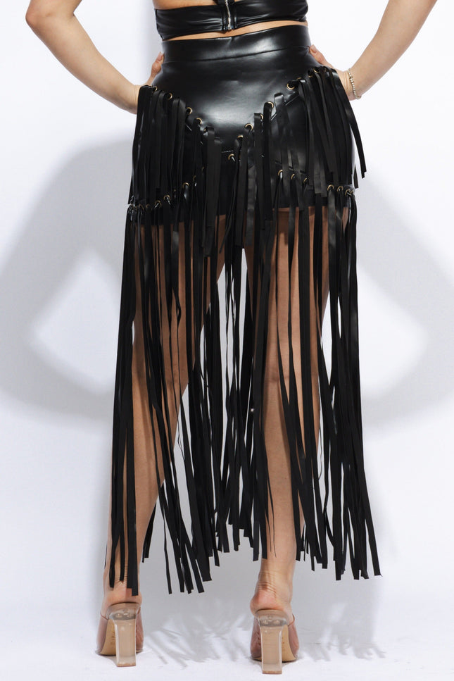 Faux leather fringed skirt - Muvin 