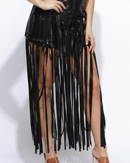 Faux leather fringed skirt - Muvin 