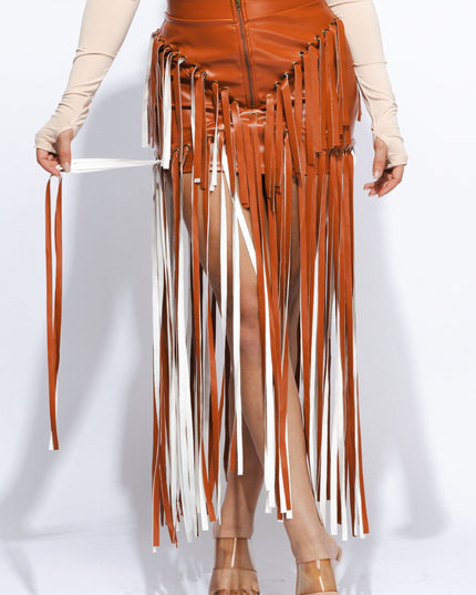 Faux leather fringed skirt - Muvin 