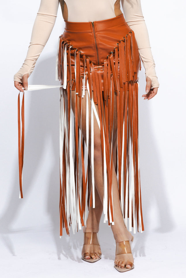 Faux leather fringed skirt - Muvin 