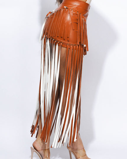 Faux leather fringed skirt - Muvin 