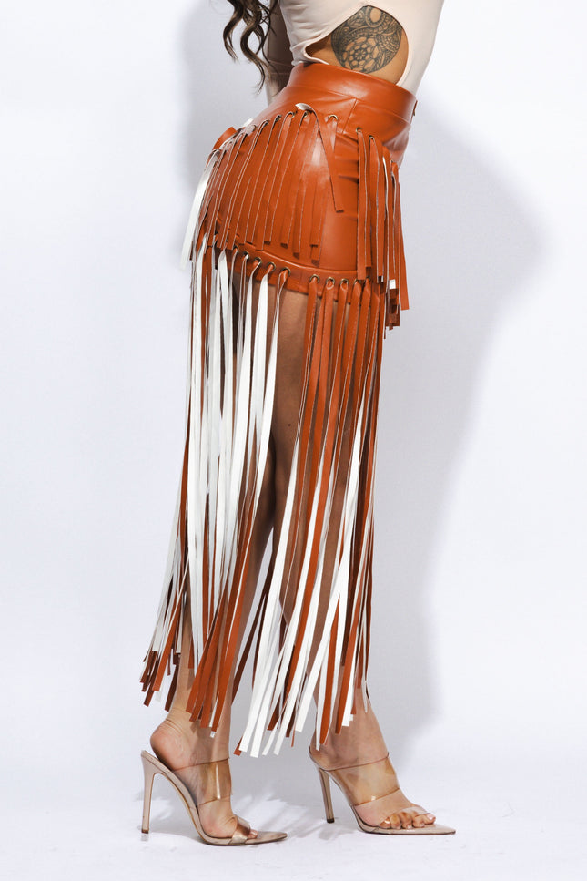 Faux leather fringed skirt - Muvin 