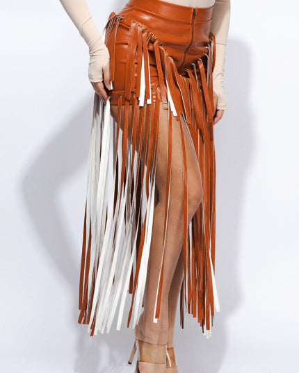 Faux leather fringed skirt - Muvin 
