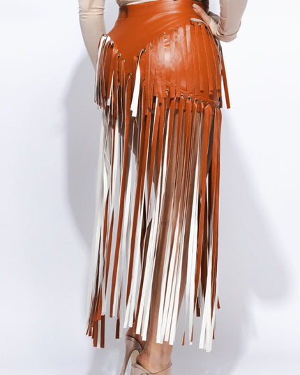Faux leather fringed skirt - Muvin 