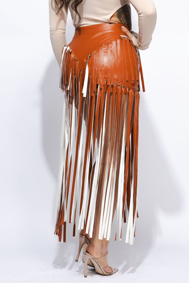 Faux leather fringed skirt - Muvin 
