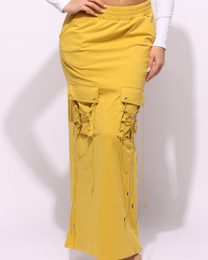 Lace up detailed pocket maxi skirt - Muvin 