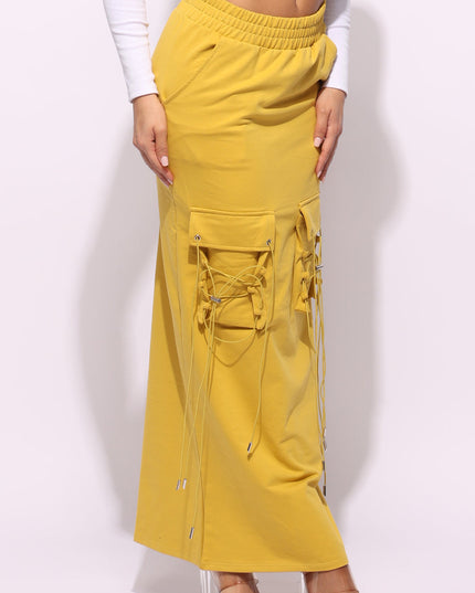 Lace up detailed pocket maxi skirt - Muvin 