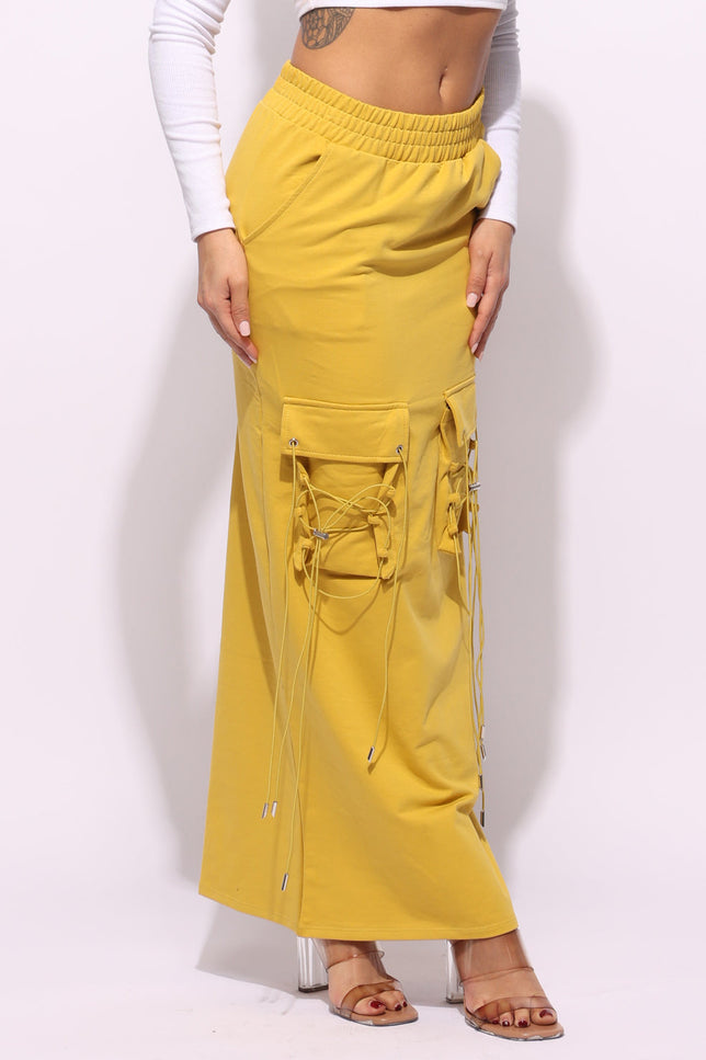 Lace up detailed pocket maxi skirt - Muvin 