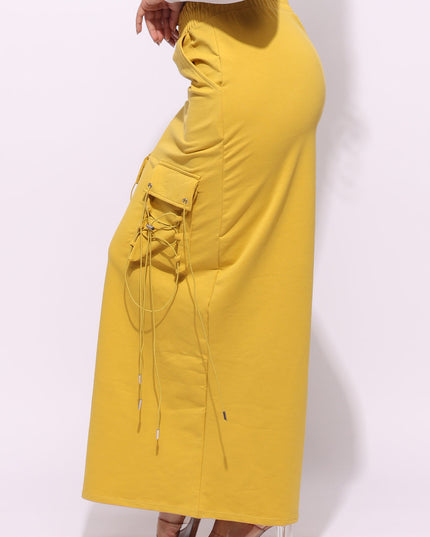 Lace up detailed pocket maxi skirt - Muvin 