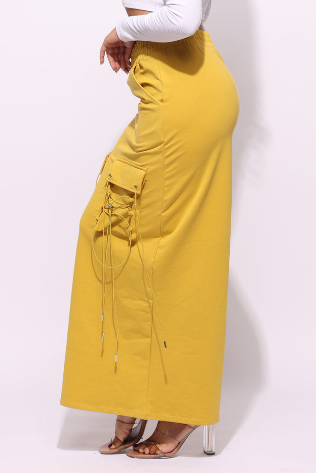Lace up detailed pocket maxi skirt - Muvin 