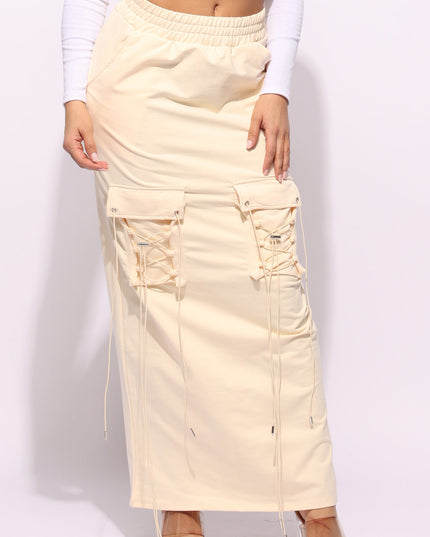 Lace up detailed pocket maxi skirt - Muvin 