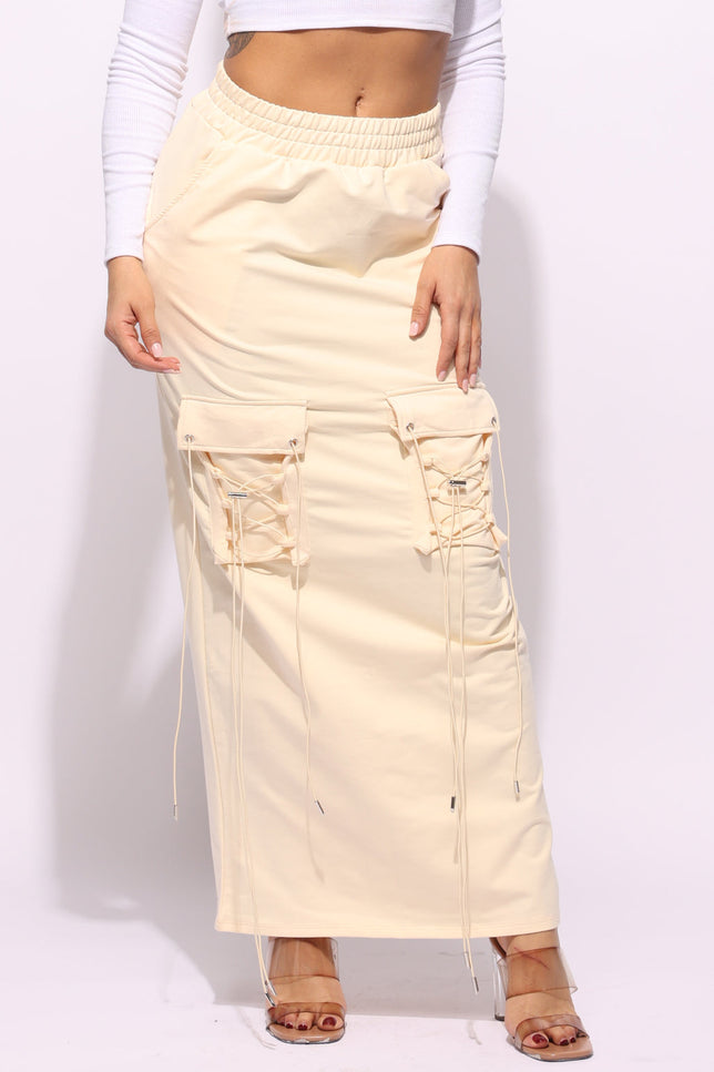 Lace up detailed pocket maxi skirt - Muvin 