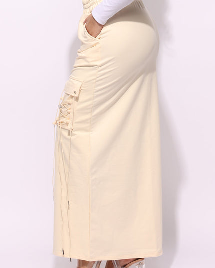 Lace up detailed pocket maxi skirt - Muvin 